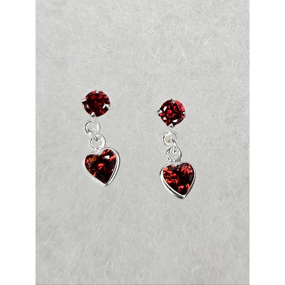 NWT Sterling Silver Red Heart Dangle Drop Earrings CZ Birthstone 1/2"